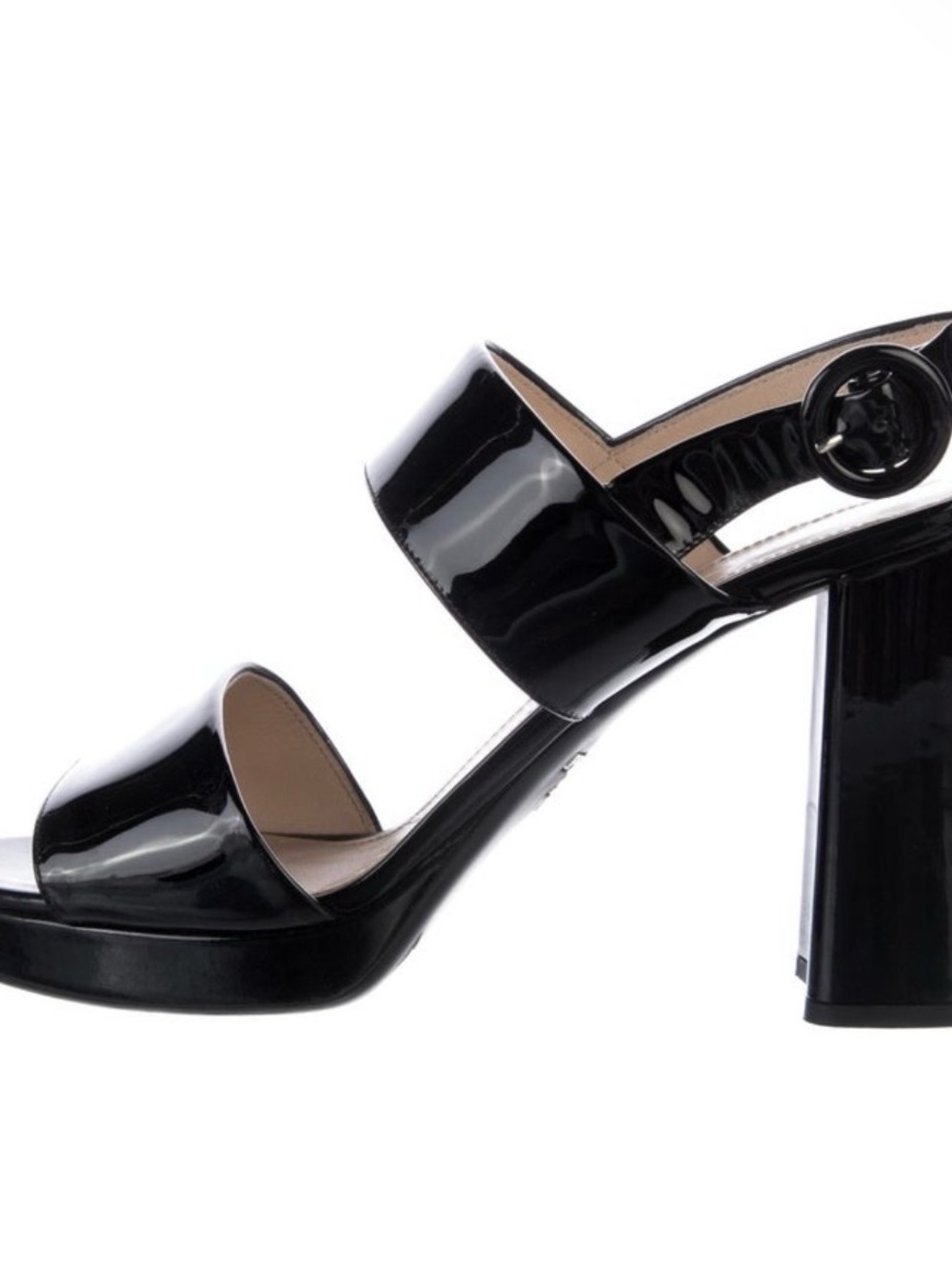 Prada Black Patent Platform Block-Heel Sandals